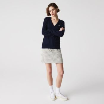 Lacoste Relaxed V-Neck Organic Cotton Sweater Dámské - Svetr Tmavě Blankyt Blankyt | CZ-gmAtsd